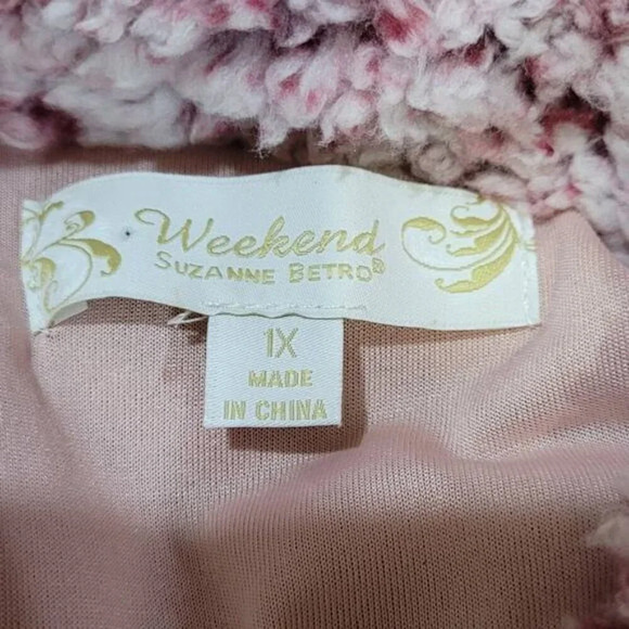 Suzanne Betro Weekend Pink Blush Sherpa Fleece Quarter Zip Pullover Sweater - 1X - Picture 6 of 9